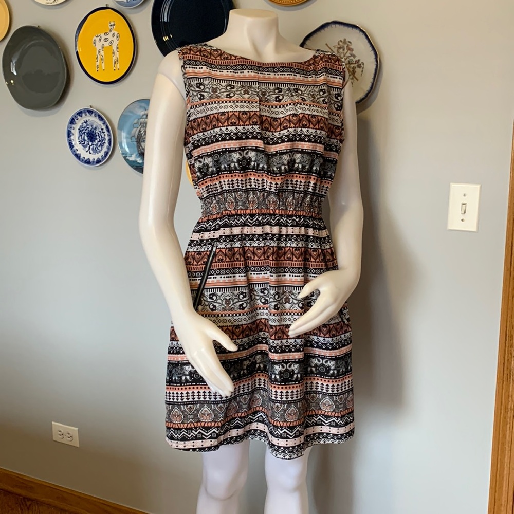 Black, Coral and White sleeveless dress. Size L